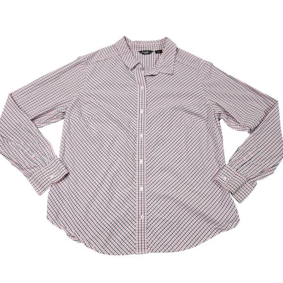 Eddie Bauer Dress Shirt XL Extra Large Pink Green Checkered Smart Casual - Picture 1 of 7